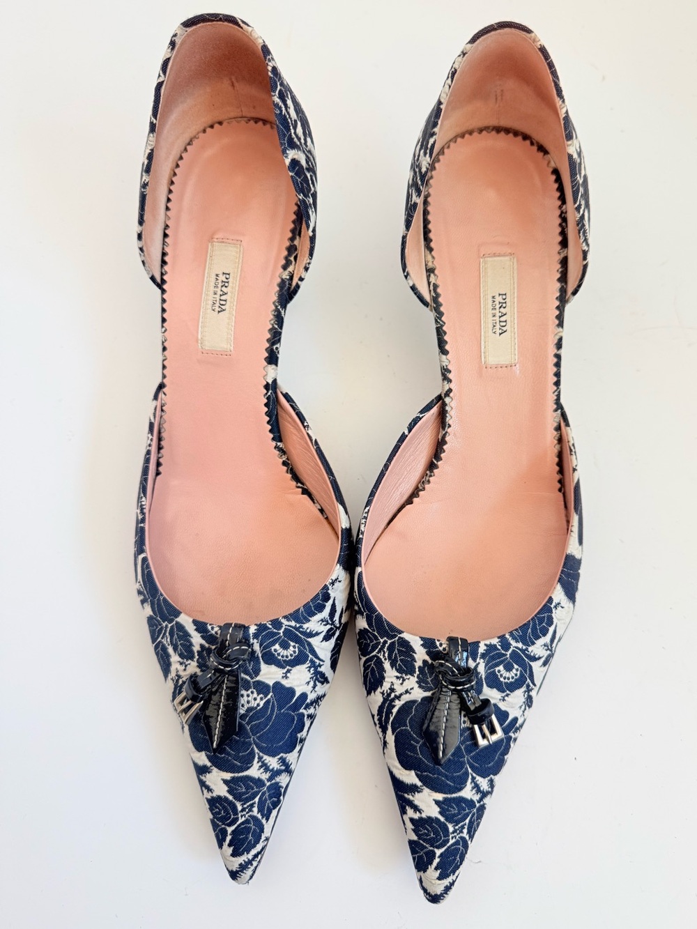 Prada Vintage Y2K 1P2937 Rose Jacquard Bleu D’Orsay Kitten Heels 38 - Picture 2 of 8